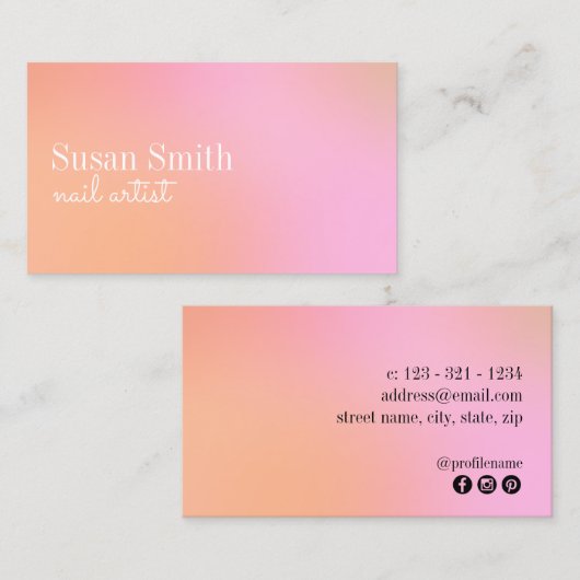 明るいグラデモダンーションのピンクとオレンジのネイルアーティスト  名刺 (正面/裏面)