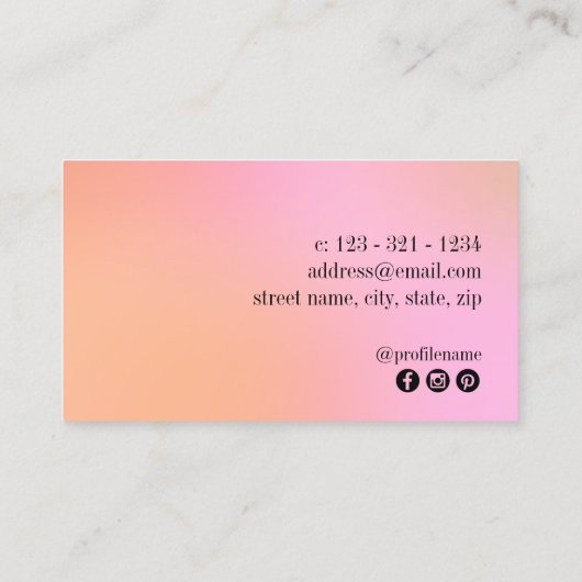 明るいグラデモダンーションのピンクとオレンジのネイルアーティスト  名刺 (裏面)