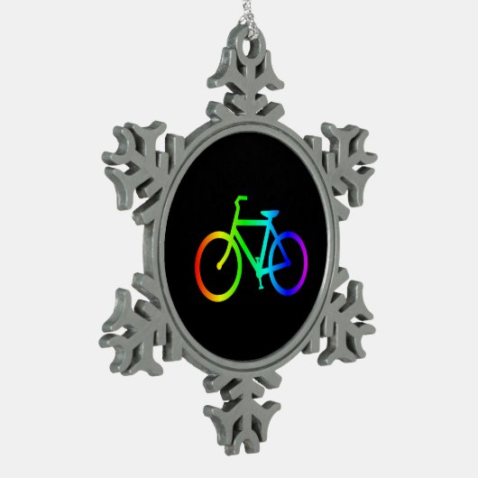 明るいグラデーションレインボー自転車 スノーフレークピューターオーナメント (左)