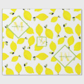 明るいグラデーション黄色の緑の白でレモンのモノグラム ラッピングペーパー (フラット)