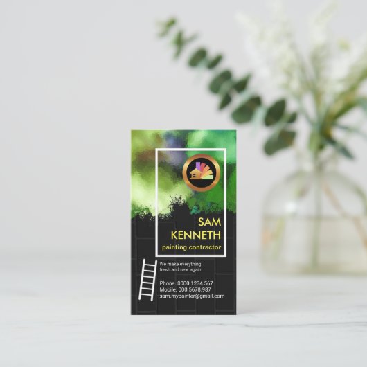 明るいグラフィティグランジレンガの壁の画家 名刺 (スタンド正面)