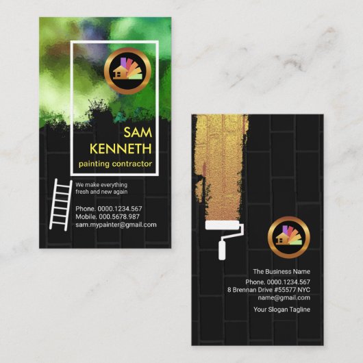 明るいグラフィティグランジレンガの壁の画家 名刺 (正面/裏面)