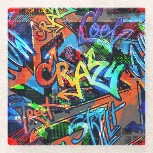 明るいグラフィティ、都市グラフィックデザイン。 ガラスコースター (正面)