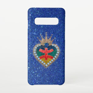 明るいグリッターにアマジ国旗を持つハート SAMSUNG GALAXY S10ケース