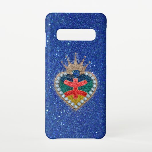明るいグリッターにアマジ国旗を持つハート SAMSUNG GALAXYケース (裏面)