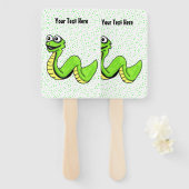 明るいグリーンイエロースネークスマイルズ顔水玉模様 ハンドファン (正面&裏面)