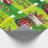 明るいグリーンクリスマスプレイドホリデージンジャーブレッド ラッピングペーパー (角)