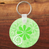 明るいグリーンフローラかわいいレトロデイジー花 キーホルダー (正面)