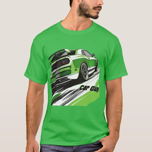 明るいグリーンマッスルカーガイターボスポーツレースカー Tシャツ (正面)