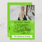 明るいグリーンメリークリスマスフォトホリデーカード シーズンカード (正面/裏面)