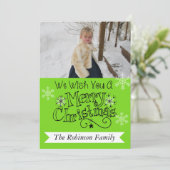 明るいグリーンメリークリスマスフォトホリデーカード シーズンカード (スタンド正面)