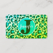 明るいグリーンレオパード印刷ロカビリーパターン 名刺 (正面)