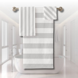 明るいグレーと白のストライプ バスタオルセット