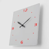 明るいグレーと赤>キッチンクロック スクエア壁時計 (傾斜)