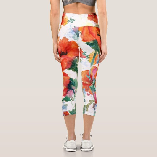 明るいケシ赤3長い茎の芸術 カプリレギンス (裏面)