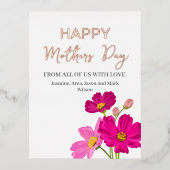 明るいコスモス花ハッピーマザーズ・デイ金ゴールド 箔シーズンポストカード (正面)