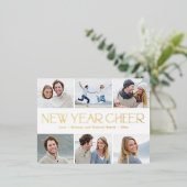 明るいコラージュ箔ハッピーニューイヤー葉書 箔シーズンポストカード (立ち正面)