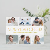 明るいコラージュFOILハッピー新年フォトカード 箔シーズンカード (立ち正面)
