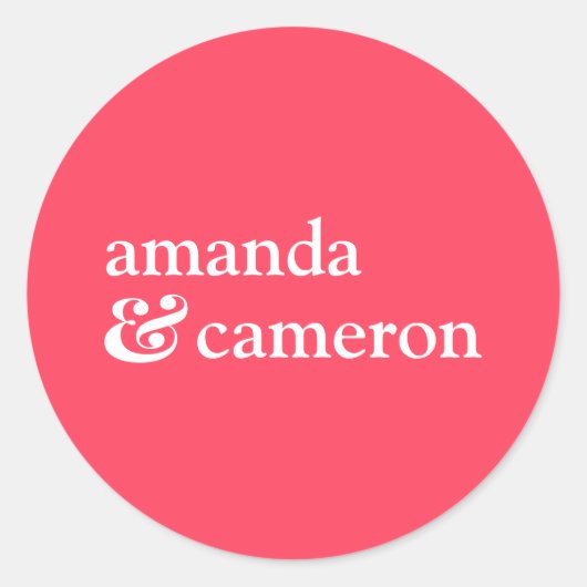 明るいコーラシンプルルの新郎新婦の名前のロゴ ラウンドシール (正面)