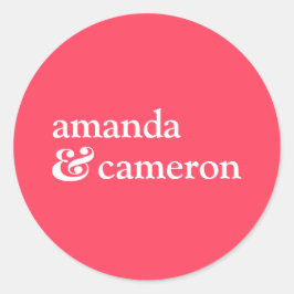 明るいコーラシンプルルの新郎新婦の名前のロゴ ラウンドシール