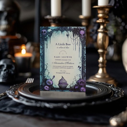明るいゴシック様式のハロウィーンベイビーシャワー 招待状