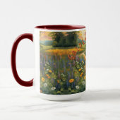 明るいゴールデンレトリバーが日の出でゴロゴロ マグカップ (左)