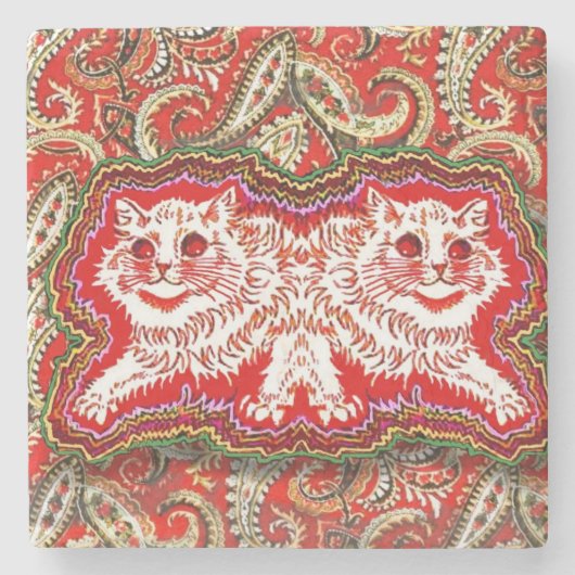 明るいサイケデリック赤い猫たち(by Louis Wain) ストーンコースター (正面)