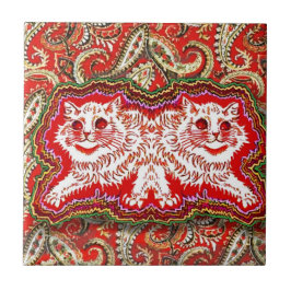 明るいサイケデリック赤い猫たち(by Louis Wain) タイル