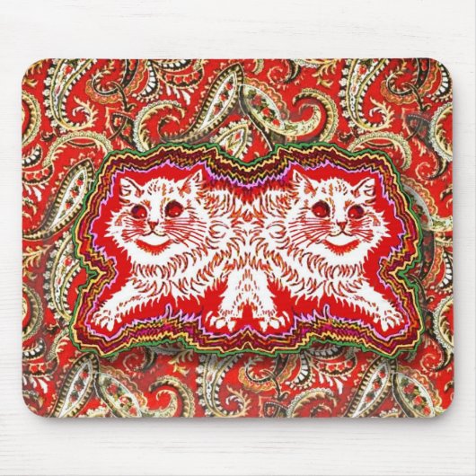 明るいサイケデリック赤い猫たち(by Louis Wain) マウスパッド (正面)