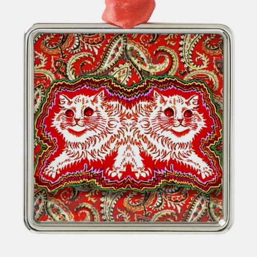 明るいサイケデリック赤い猫たち(by Louis Wain) メタルオーナメント (正面)