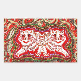 明るいサイケデリック赤い猫たち(by Louis Wain) 長方形シール