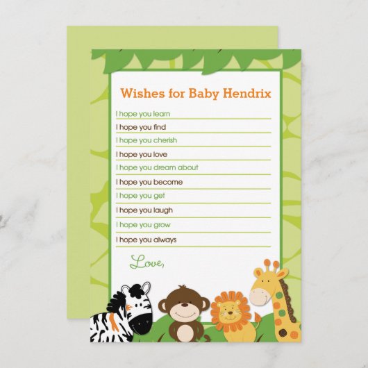 明るいサファリの動物がベビーアドバイスカードを望む アドバイスカード (正面/裏面)