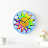 明るいサンシカラフルャインスカイブルーバックグラウンド ラージ壁時計 (ホーム)