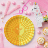 明るいサンシャインイエローとオレンジの太陽と顔 ペーパープレート (パーティー)