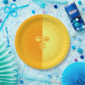 明るいサンシャインイエローとオレンジの太陽と顔 ペーパープレート (パーティー)