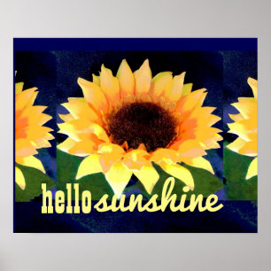 明るいサンフラワーアートポスターhello sunshine ポスター