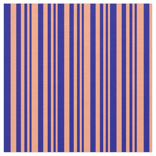 明るいサーモンと濃い青の線 ファブリック (クローズアップ)