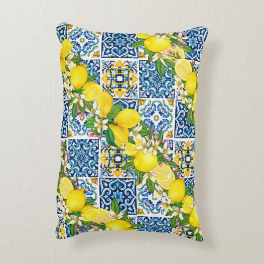 明るいシシ地中海のリアンタイルシトラスレモン アクセントクッション (裏面(縦))