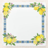 明るいシシ地中海のリアンタイルシトラスレモン  ガラスコースター (正面)