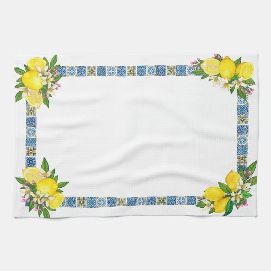 明るいシシ地中海のリアンタイルシトラスレモン キッチンタオル (横)