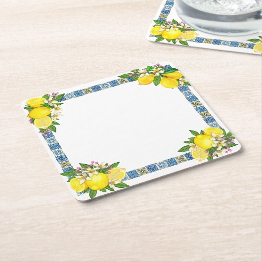 明るいシシ地中海のリアンタイルシトラスレモン  スクエアペーパーコースター (アングル)