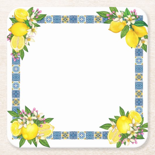 明るいシシ地中海のリアンタイルシトラスレモン  スクエアペーパーコースター (正面)