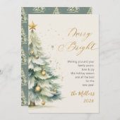 明るいシックなメリー金ゴールドスクリプトのクリスマスツリー シーズンカード (正面/裏面)