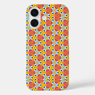 明るいジオメトはっきりしたリカラフルオレンジイエローピンク iPhone 16ケース