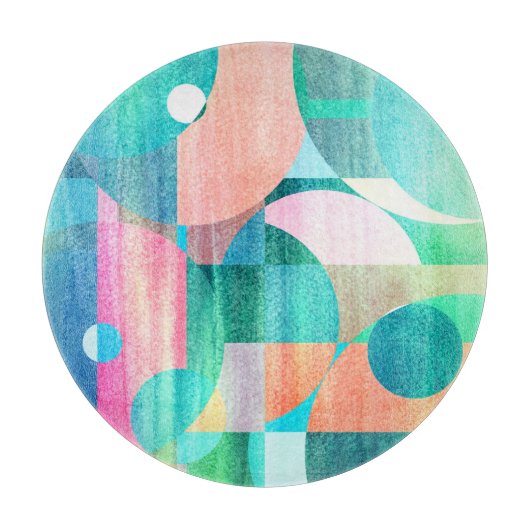 明るいジオメトカラフルリ抽象芸術 カッティングボード (正面)