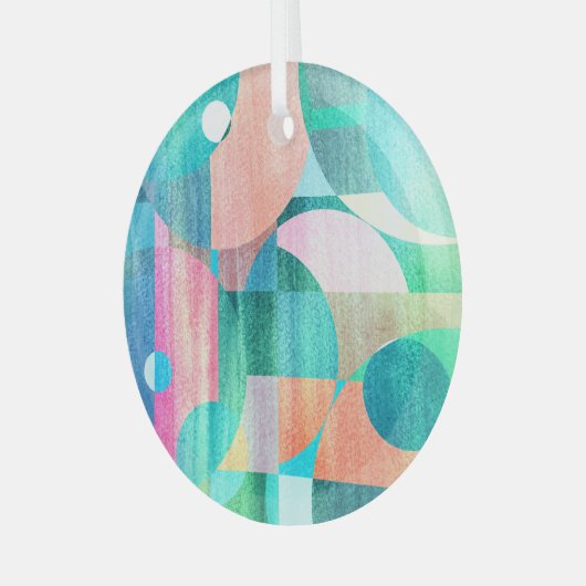 明るいジオメトカラフルリ抽象芸術 ガラスオーナメント (正面左)
