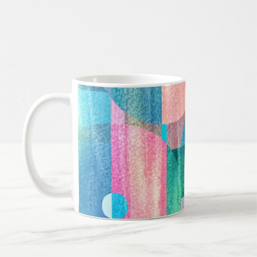 明るいジオメトカラフルリ抽象芸術 コーヒーマグカップ (左)