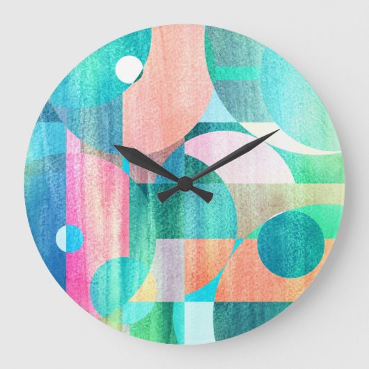 明るいジオメトカラフルリ抽象芸術 ラージ壁時計 (正面)