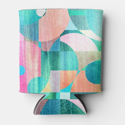 明るいジオメトカラフルリ抽象芸術 缶クーラー (正面)