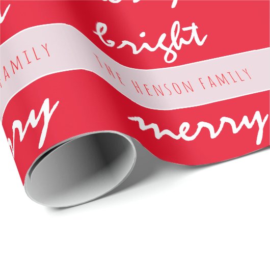 明るいスクリプメリート赤いクリスマスファミリー名 ラッピングペーパー (ロールコーナー)